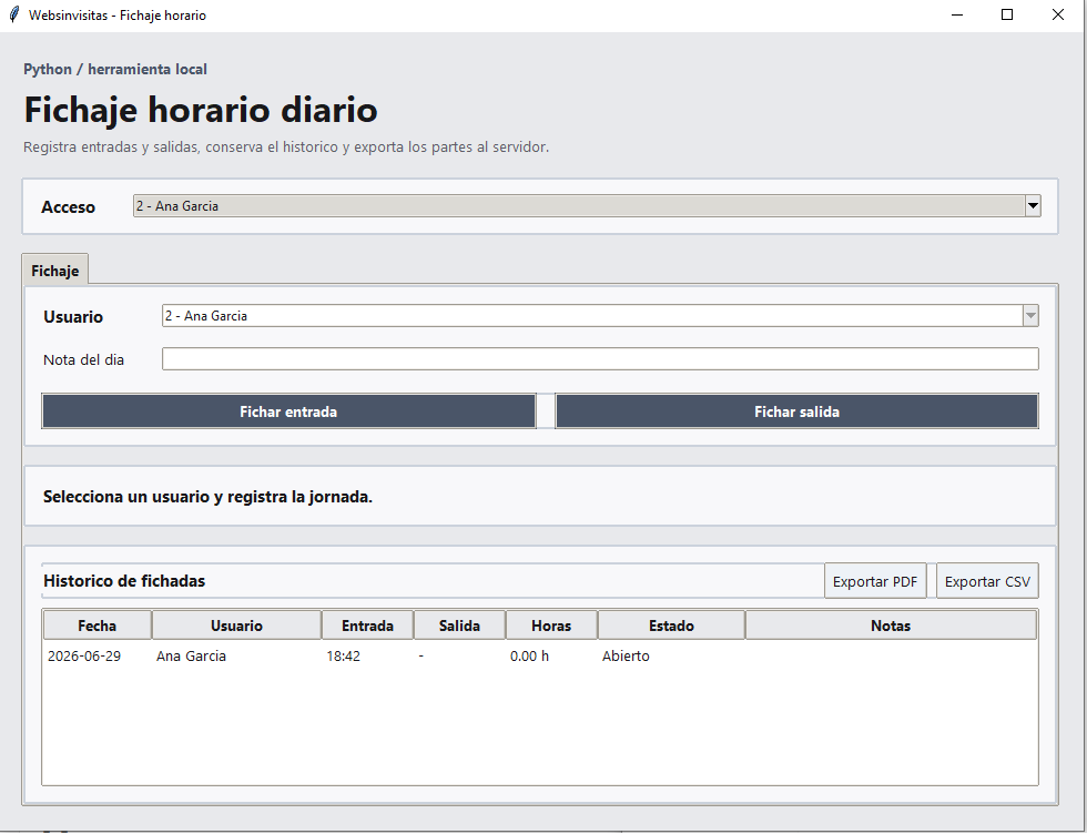 Fichaje horario diario - aplicacion de escritorio en Python